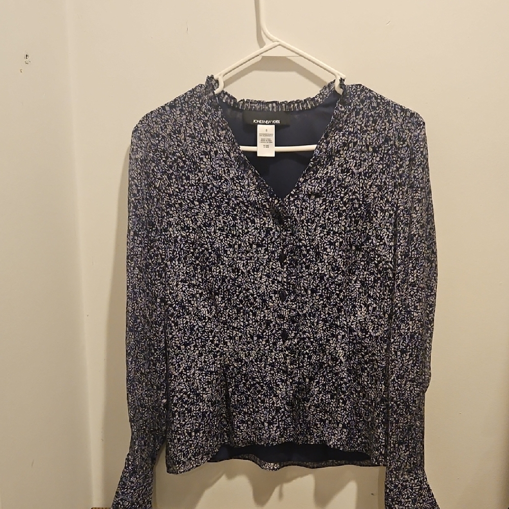 Jones New York Black and White Patterned Blouse